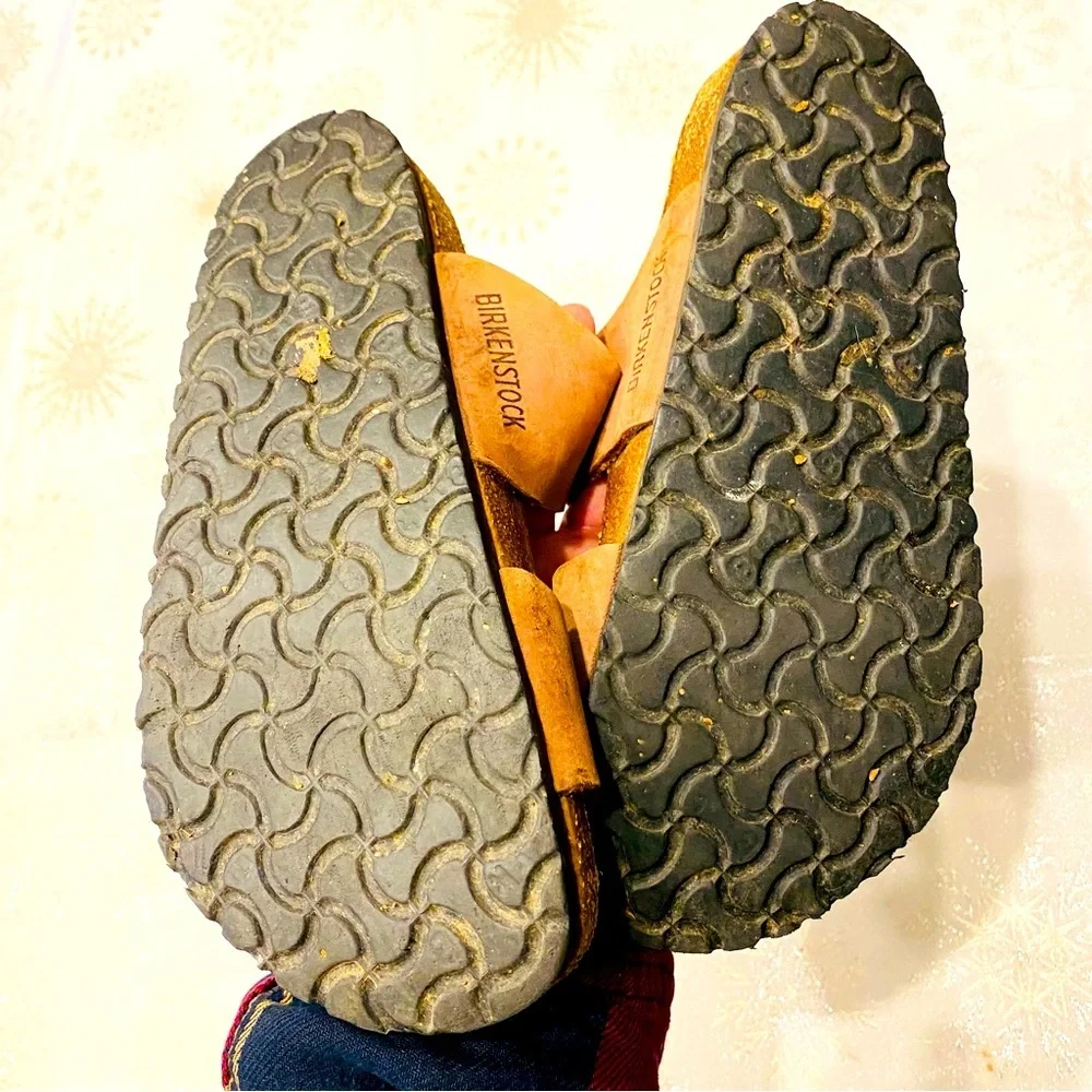 Birkenstock Arizona 2 strap buckle 2-tone brown green leather sandals EU37    WH - Picture 5 of 6